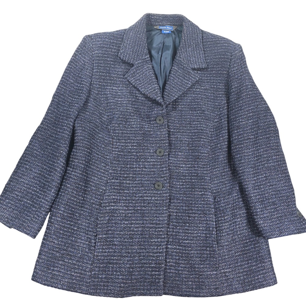 Austin Reed Textured Wool Blend Blazer Jacket Navy Blue 14W Womens Professional